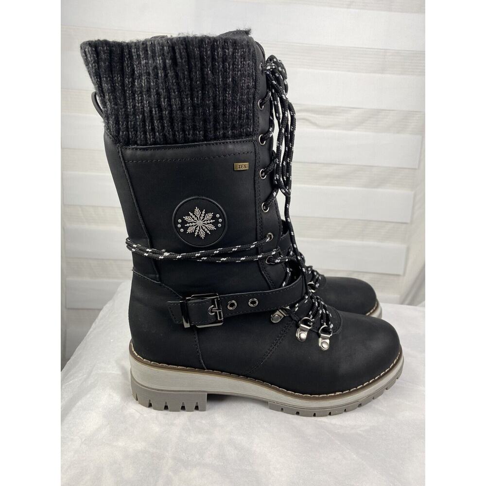Tex Women’s Lace Up Zipper Mid Calf Boots Block Mid Heel Round Toe Black 10 New